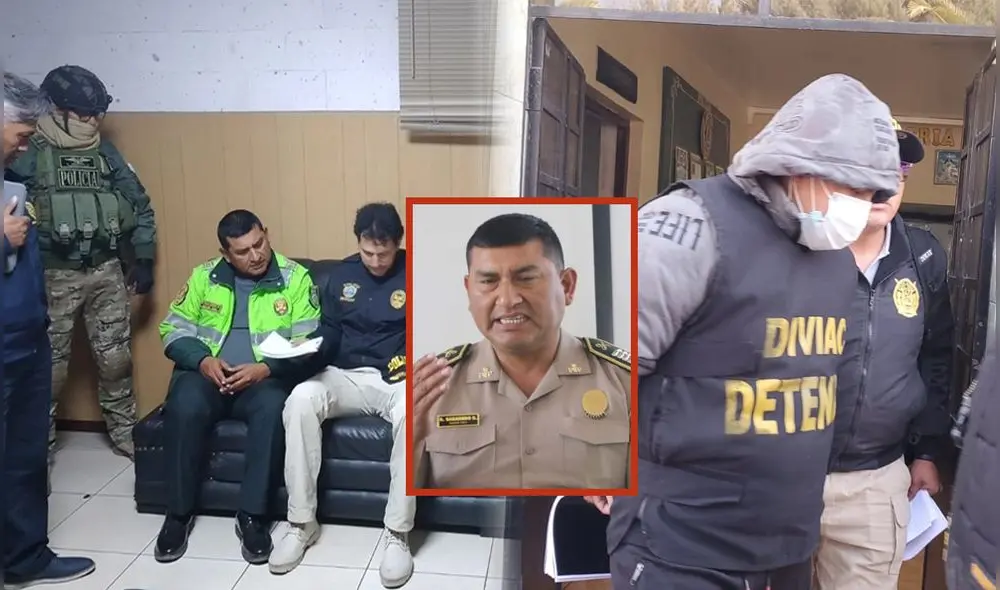 Mayor PNP Víctor Garaundo fue detenido junto a un civil y un suboficial de la Policía en Arequipa. Foto: composición LR/PNP/La República