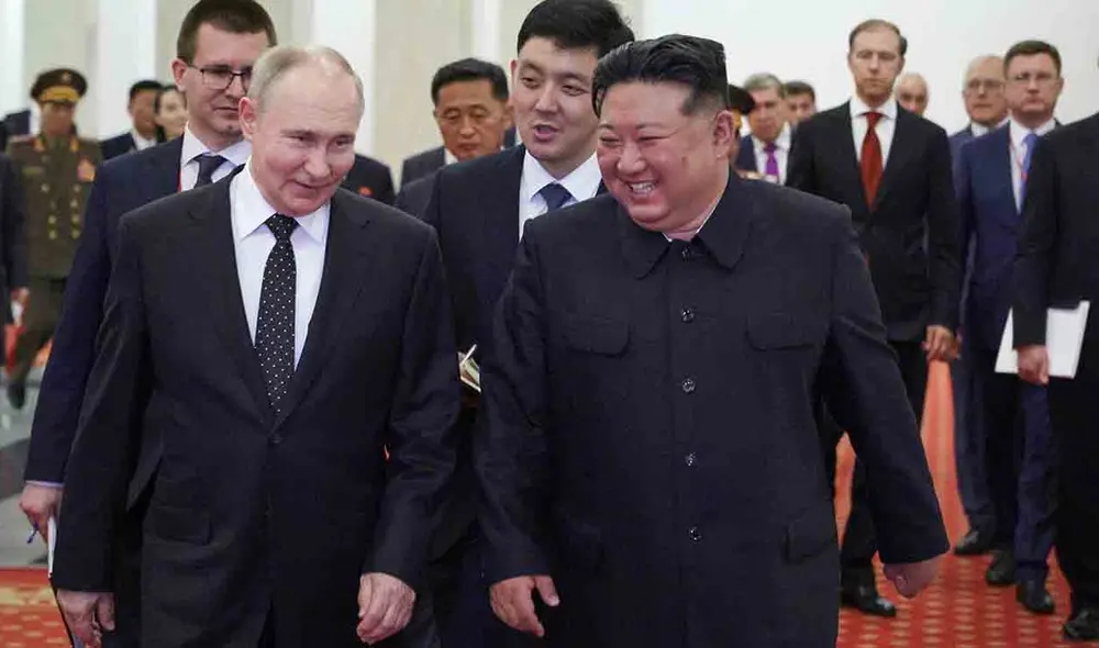 Kim Jong Un calificó al presidente Vladimir Putin como el "mejor amigo" de Corea del Norte tras su llegada a Pionyang. Foto: AFP