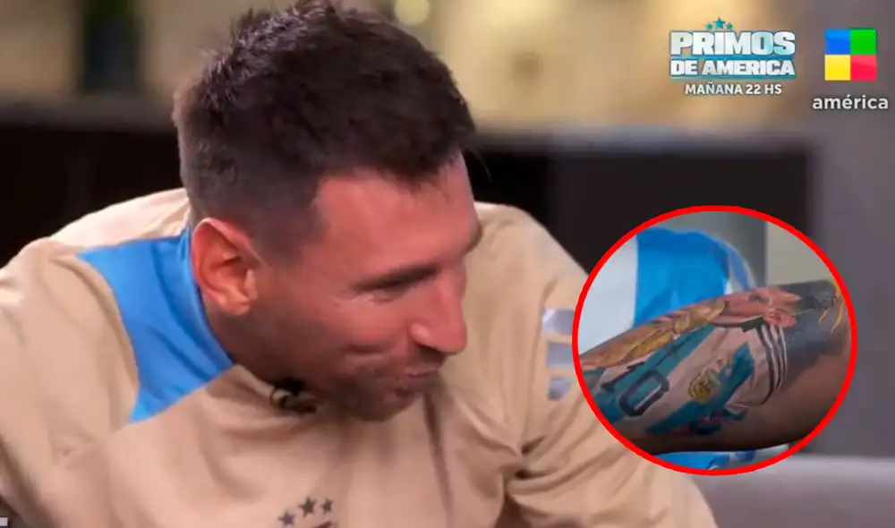 Lionel Messi vio su retrato en la pierna de este periodista argentino y su reacción improvisada fue la siguiente. Foto: composición LR/X Lionel Messi vio su retrato en la pierna de este periodista argentino y su reacción improvisada fue la siguiente. Foto: composición LR/X