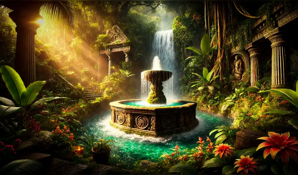 En búsqueda de la Fuente de la Juventud fue visitando islas de las Antillas hasta dar con Florida. Imagen: IA En búsqueda de la Fuente de la Juventud fue visitando islas de las Antillas hasta dar con Florida. Imagen: IA