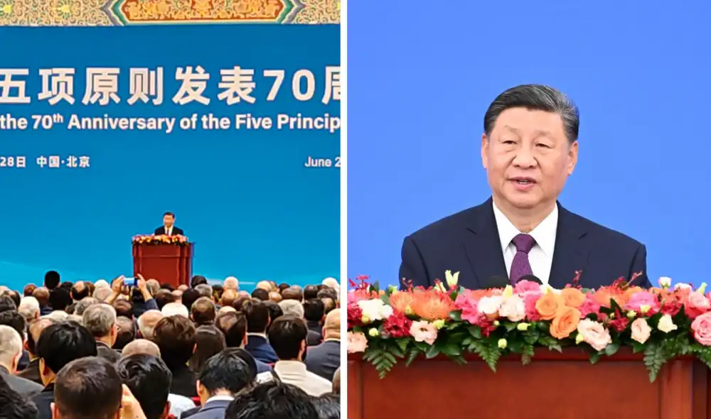 Xi Jinping señaló que los Cinco Principios de Coexistencia Pacífica han contribuido a establecer puentes entre países de diferentes continentes. Foto: Composición LR/Francisco Claros/La República/Xinhua