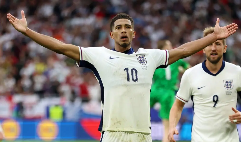 Jude Bellingham convirtió su segundo gol con la camiseta de Inglaterra en la Eurocopa. Foto: UEFA