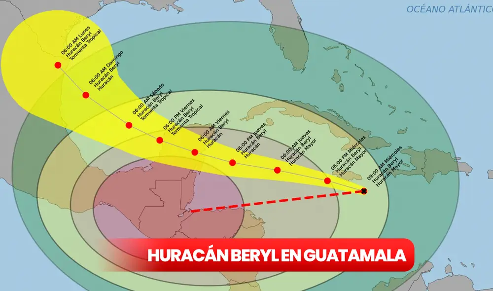 El huracán Beryl pasará por Guatemala y se dirigirá hasta México. Foto: composición LR/ INSIVUMEH El huracán Beryl pasará por Guatemala y se dirigirá hasta México. Foto: composición LR/ INSIVUMEH