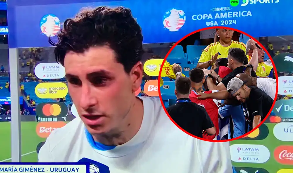 José María Giménez declaró tras la eliminación de Uruguay y habló sobre los incidentes en la tribuna. Foto: captura/DSports José María Giménez declaró tras la eliminación de Uruguay y habló sobre los incidentes en la tribuna. Foto: captura/DSports