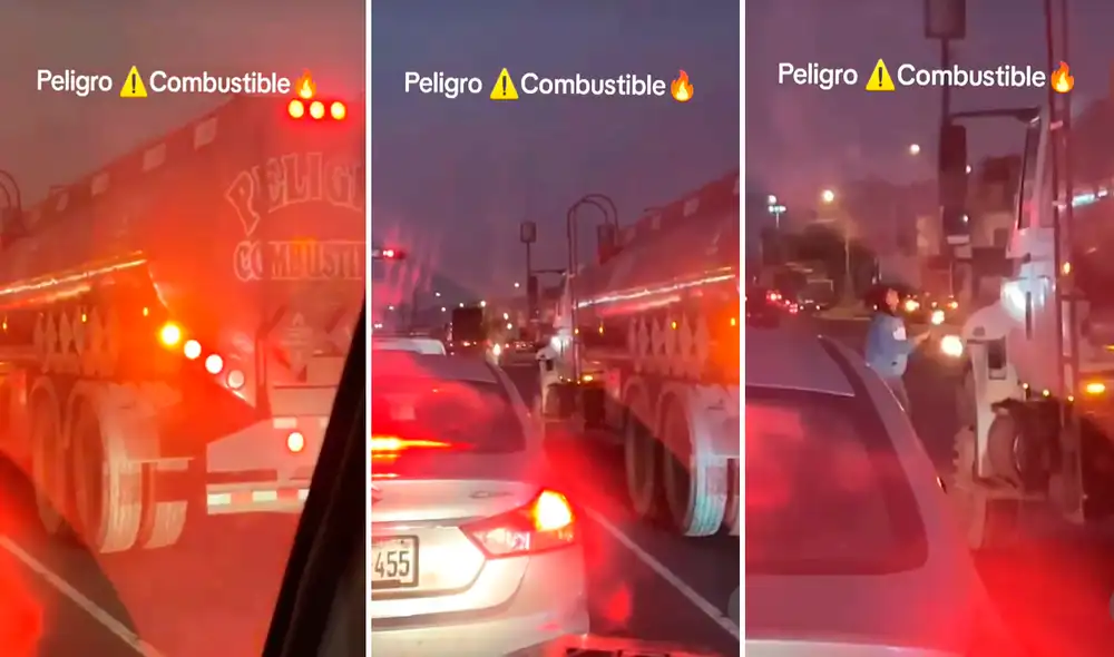 El clip en redes sociales dejó con los pelos de punta a miles por exponer al peligro a todos los que se encontraban alrededor del camión de combustible. Foto: composición LR/TikTok