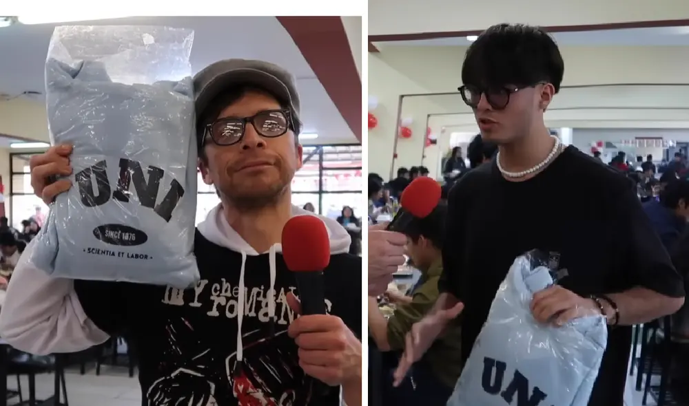 Estudiante de la UNI le obsequió polera con logo de la UNI al influencer Henry Spencer. Foto: composición LR / YouTuber