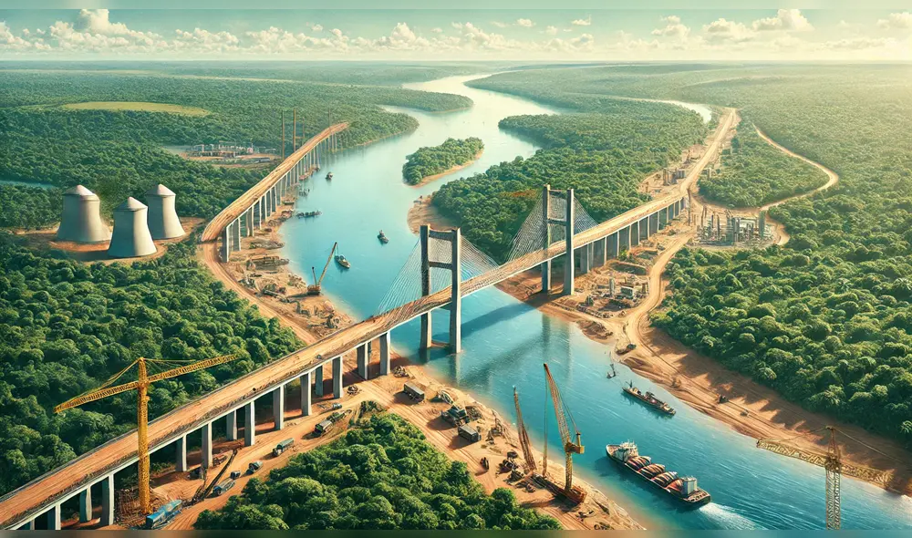Así luciría el nuevo puente binacional de Sudamérica. Imagen: IA Así luciría el nuevo puente binacional de Sudamérica. Imagen: IA