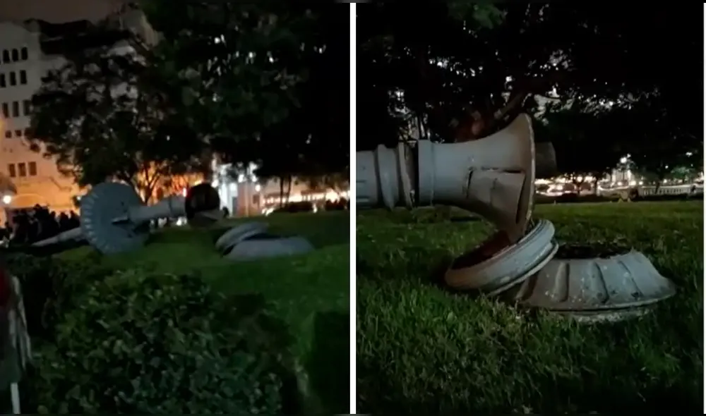 Poste de desprendió desde la base y cayó sobre la desafortunada víctima. Foto: Composición LR / Captura Canal N Poste de desprendió desde la base y cayó sobre la desafortunada víctima. Foto: Composición LR / Captura Canal N