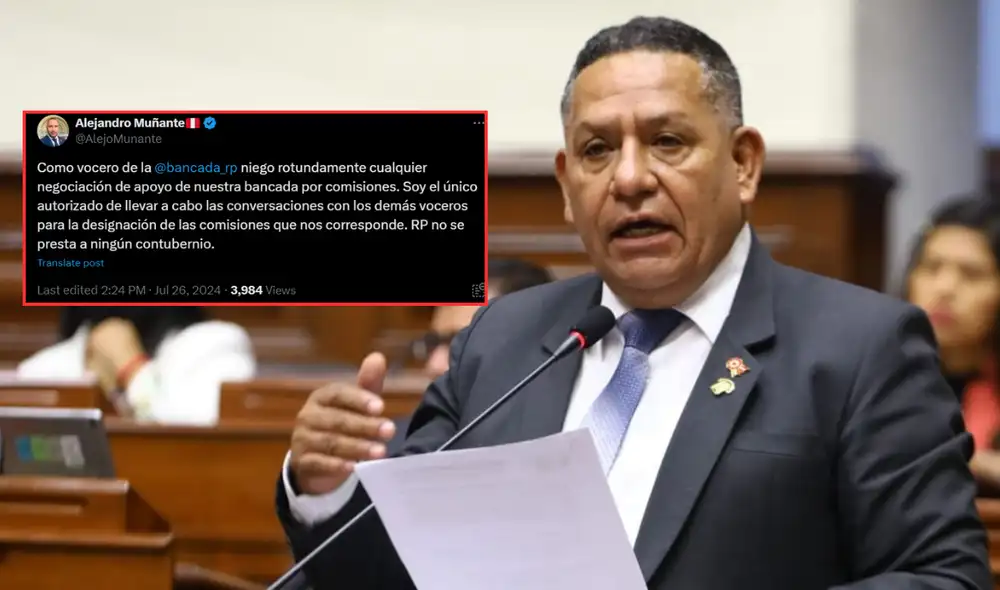 Congresista Muñante aclaró la posición de la bancada tras filtración de chats entre Esdras Medina y Richard Acuña. Foto: composición LR