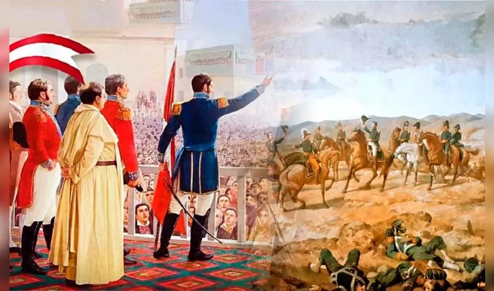 ¿Por qué se declaró la independencia de Perú el 28 de julio de 1821 si la lucha continuó hasta diciembre de 1824? Foto: Composición LR / Martín Tovar y Tovar / Juan Lepiani.