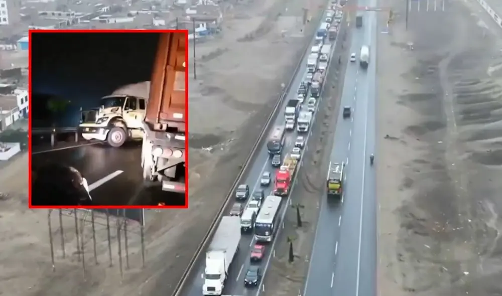 Se registra gran congestión vehicular por el accidente de un tráiler. Foto: captura Canal N Se registra gran congestión vehicular por el accidente de un tráiler. Foto: captura Canal N