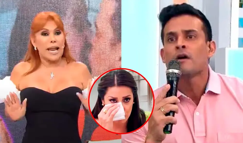 Magaly Medina no está de acuerdo con una reconciliación entre Christian Domínguez y Karla Tarazona. Foto: Composición LR/Captura/ATV/Captura/América TV/Captura/Panamericana