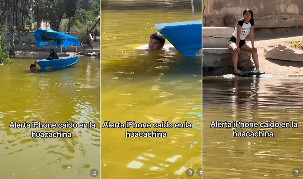 En el clip de TikTok se vio a un joven que se sumergía en las aguas de la famosa laguna, ubicada en Ica. Foto: composición LR/TikTok