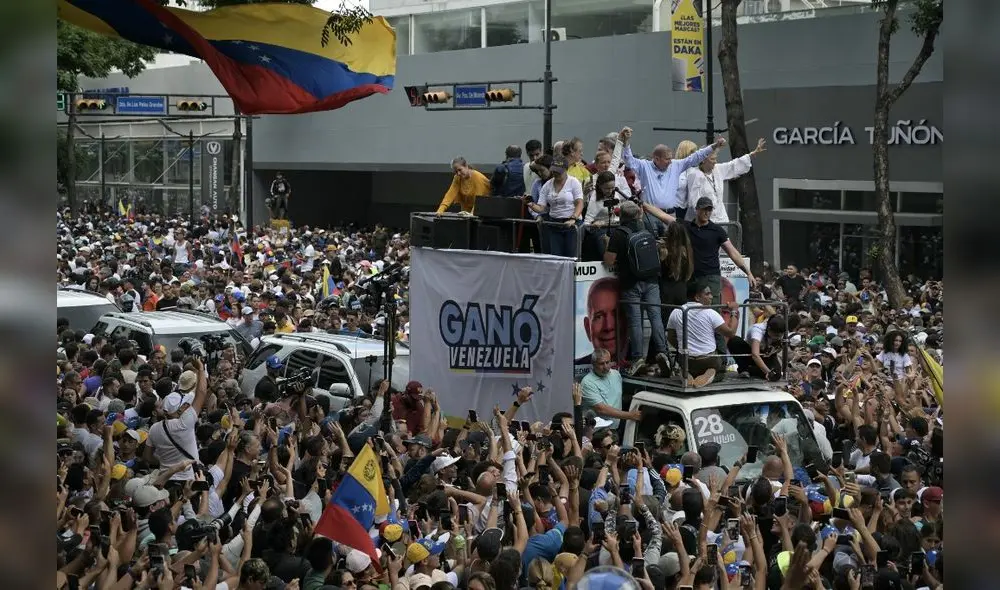 Sin miedo. María Corina Machado y Edmundo González lideraron la manifestación realizada en Caracas contra el fraude electoral de Nicolás Maduro.