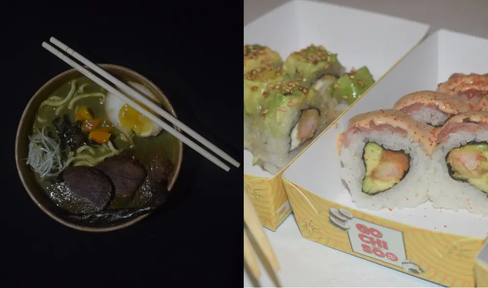 El bajiru ramen, el maki aguacate y el maki acevichado. Foto: composición LR/Alejandro Delgado Tong/La República El bajiru ramen, el maki aguacate y el maki acevichado. Foto: composición LR/Alejandro Delgado Tong/La República