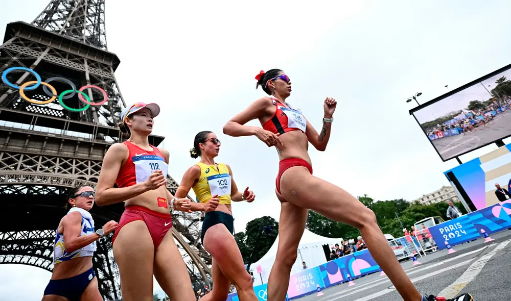 Kimberly García quedó en el cuarto lugar de la marcha de relevo mixto en París 2024. Foto: AFP
