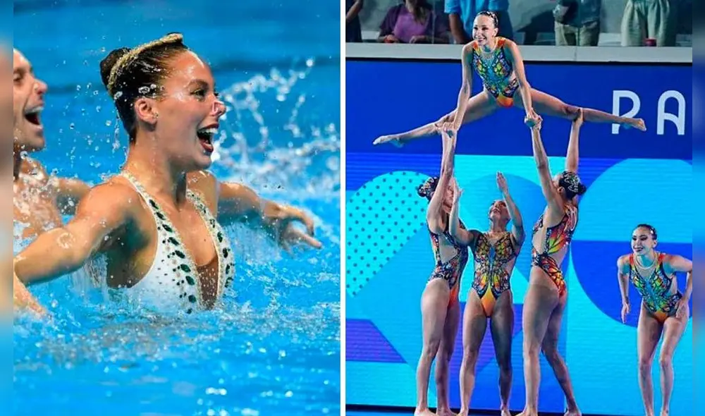 La gran final de natación artística por equipos se desarrollará hoy en París, Francia, por los Juegos Olímpicos. Foto. composición/AFP/Comité Olímpico Mexicano