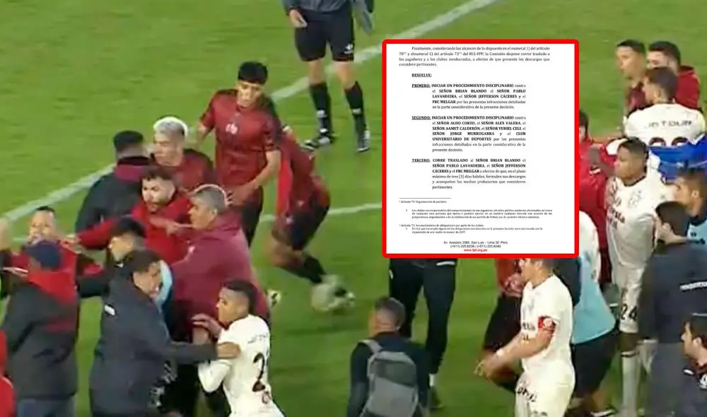Jugadores de Melgar y Universitario afrontarán un proceso disciplinario por la gresca en Arequipa. Foto: captura L1 Max Jugadores de Melgar y Universitario afrontarán un proceso disciplinario por la gresca en Arequipa. Foto: captura L1 Max