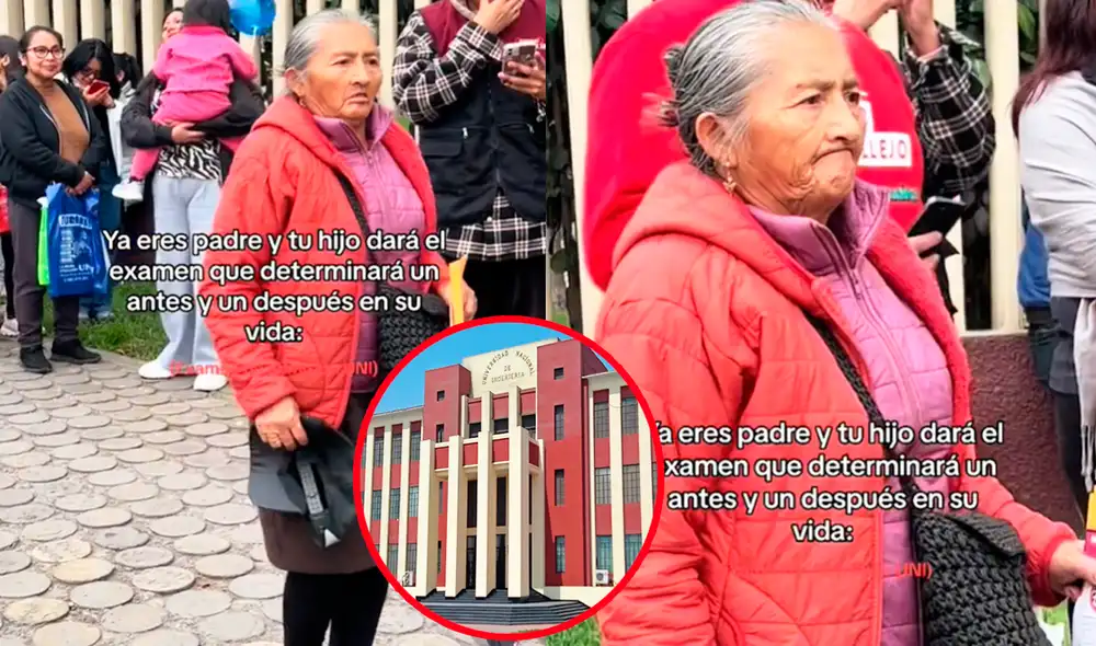 Usuarios aplaudieron a la adulta mayor por acompañar a su familiar a dar el examen de la UNI. Foto: composición LR/TikTok Usuarios aplaudieron a la adulta mayor por acompañar a su familiar a dar el examen de la UNI. Foto: composición LR/TikTok
