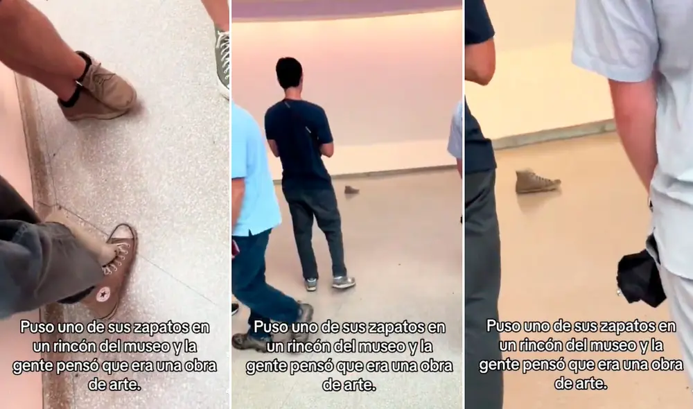 Los asistentes al museo, incluso le tomaban fotos a la zapatilla al pensar que se trataba de un artículo extraordinario y con historia. Foto: composición LR/TikTok