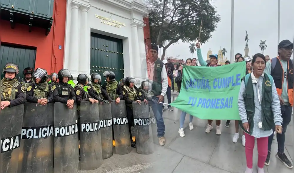 Enfrentamientos entre ciudadanos y policías se registró en Casa de Gobierno de La Libertad. Foto: composición LR/Sergio Verde