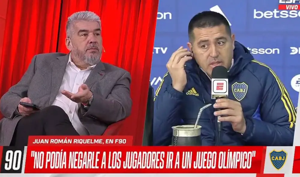 Juan Román Riquelme y el 'Chavo' Fucks tuvieron un tenso momento en plena entrevista. Foto: captura/ESPN