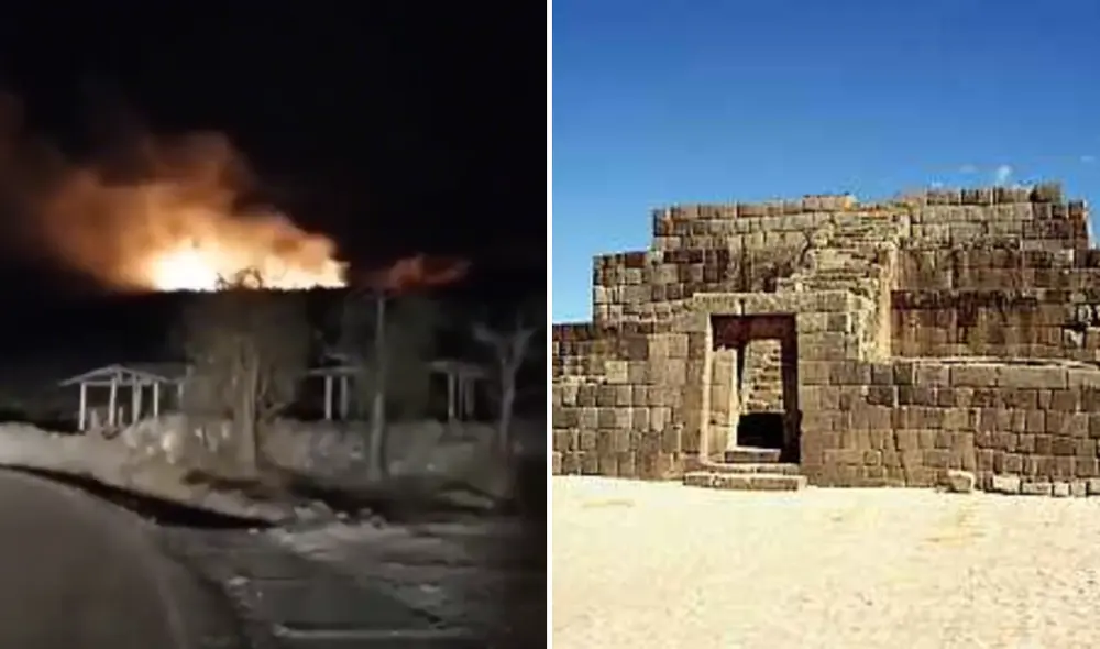Incendio en Complejo Arqueológico Wari. Foto: composición LR/difusión.