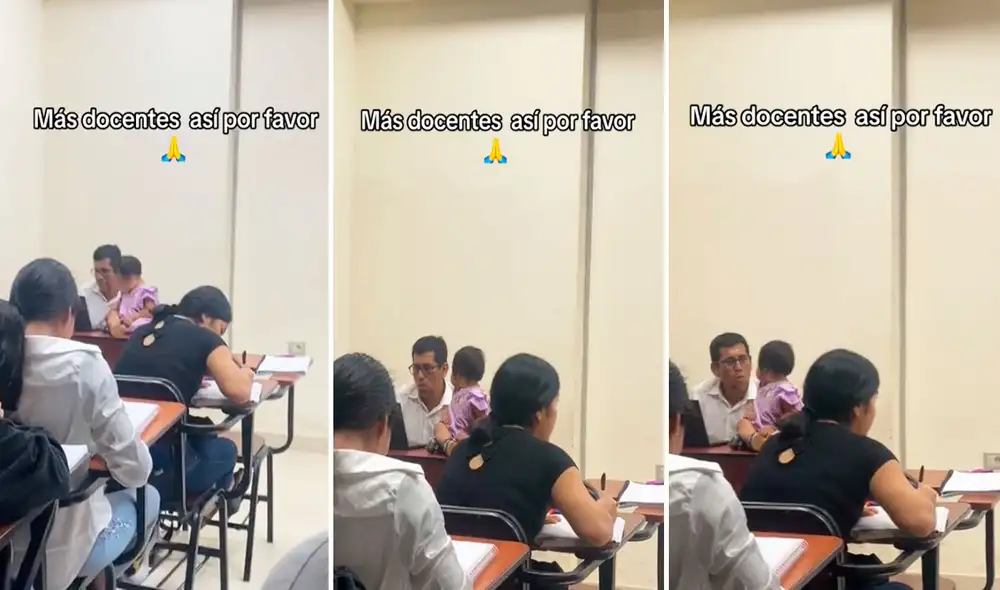 Ver al profesor cuidar a la nena generó miles de aplausos en las redes sociales. Foto: composición LR/TikTok