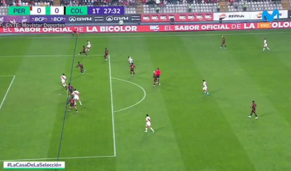 Perú y Colombia igualan 0-0 en los primeros 30 minutos del partido. Foto: captura de pantalla de Movistar