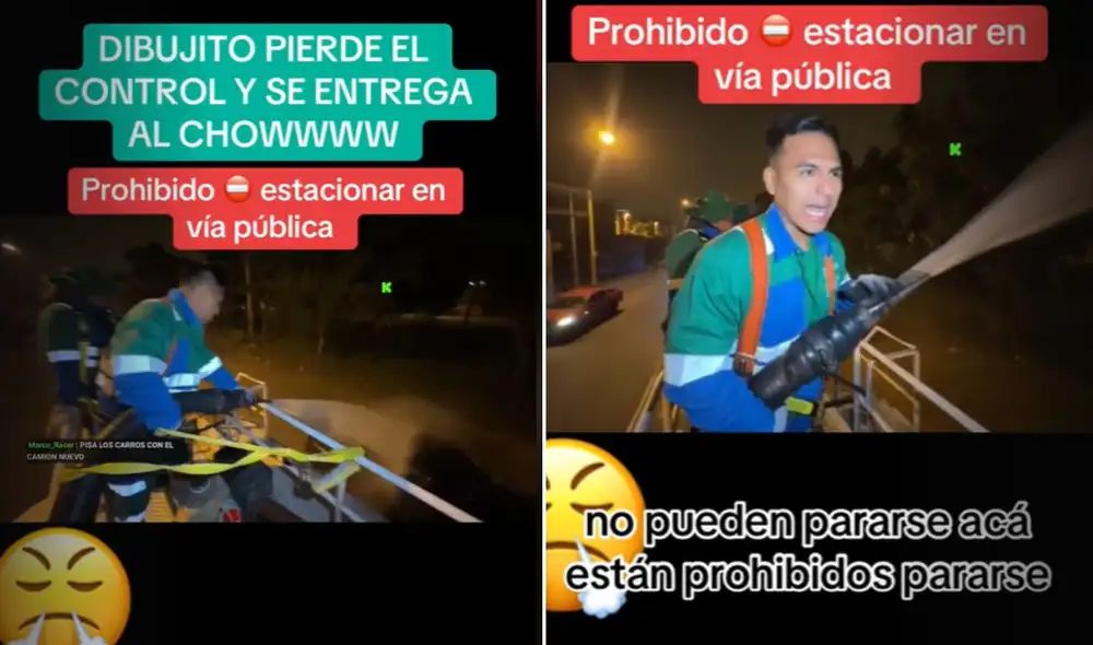 Alcalde de Ate riega parques en camión cisterna y moja autos mal estacionados de vecinos: "Está prohibido pararse acá"