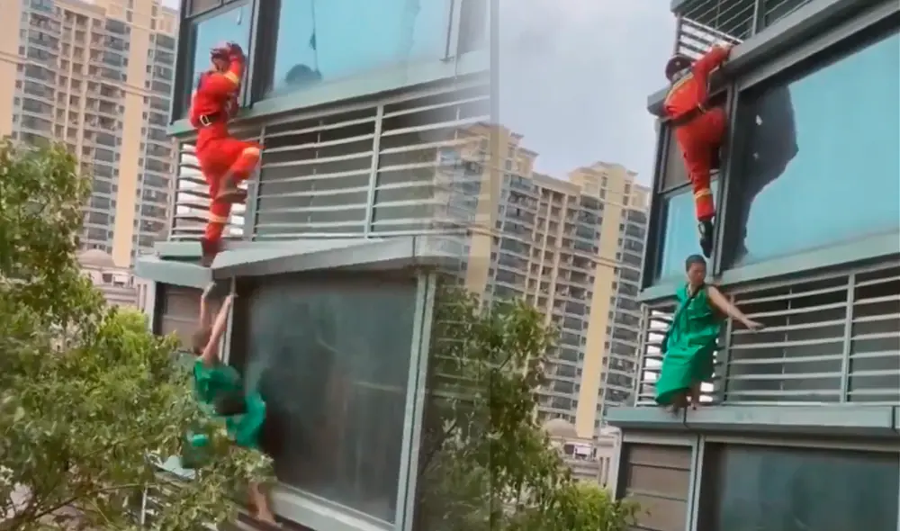 Mujer sufre caída debido a mal procedimiento de rescate. Foto: composición LR/X