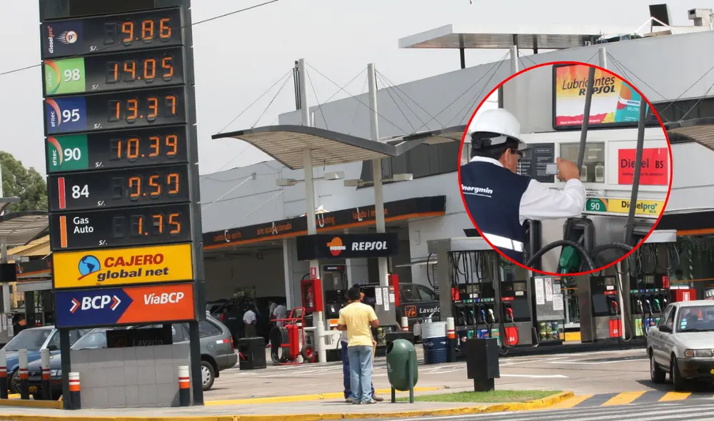 Grifo Repsol y personal de Osinergmin supervisando su distribución. Foto: composición LR/Andina