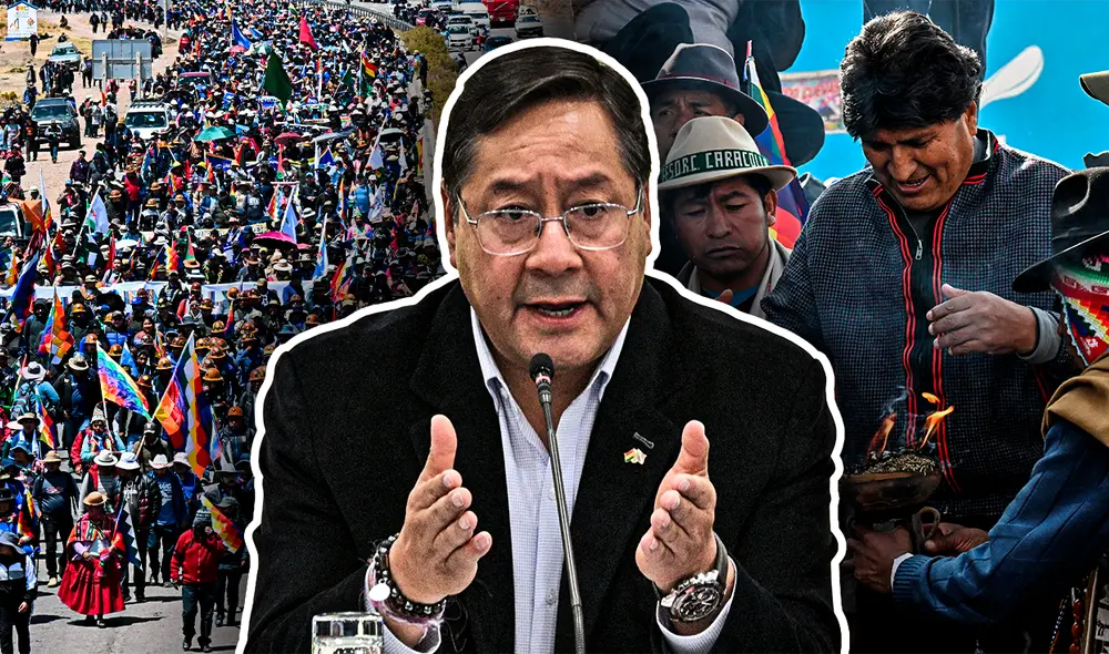Luis Arce denunció el fin de semana que Evo Morales está intentando acortar su mandato mediante una marcha que comenzó en Caracollo. Foto: Composición LR/AFP.