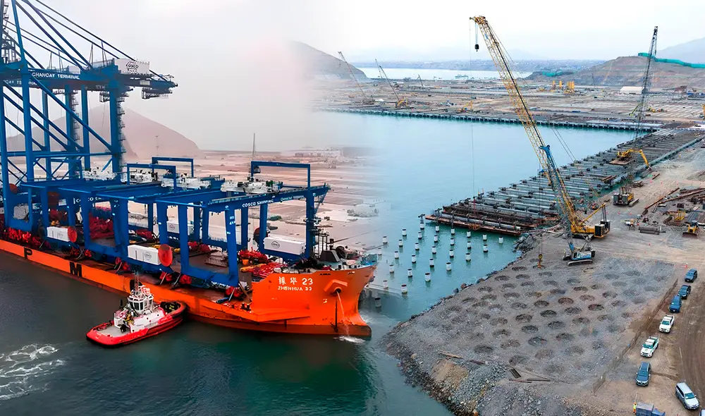 El megaproyecto del Puerto de Chancay se encuentra en su fase final preparándose para su inauguración en el Foro APEC. Foto: composición LR/difusión