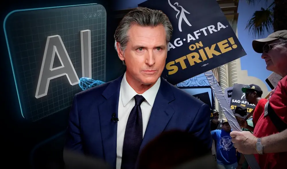 El gobernador de California firmó una ley que protege a los actores de Hollywood contra el uso indebido de la IA. Foto: composición LR/LA Times/AFP