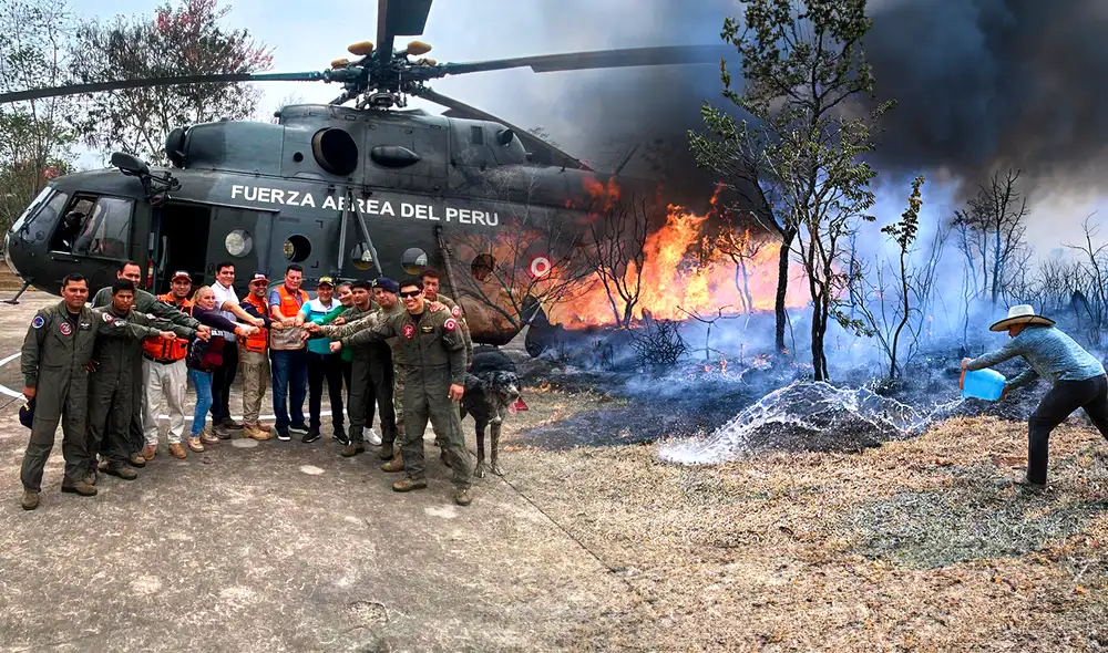 Varios países, como Perú, están ayudando en la lucha contra los incendios en América Latina. Foto: Composición LR/Gerson Cardoso/AFP/Fuerza Aérea del Perú