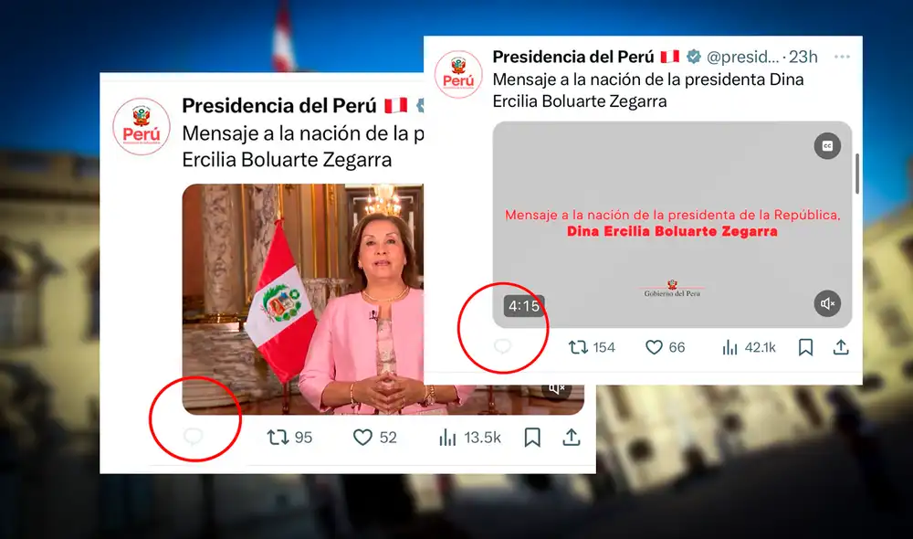 La sección de comentarios estuvo bloqueada durante el reciente mensaje a la nación de Dina Boluarte. Foto: composición LR/X La sección de comentarios estuvo bloqueada durante el reciente mensaje a la nación de Dina Boluarte. Foto: composición LR/X