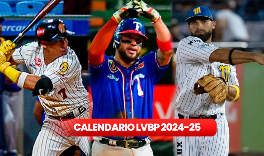 La Liga Venezolana de Béisbol Profesional 2024-25 inicia este sábado 12 de octubre. Foto: composición LVBP / Leones del Caracas / Tiburones de La Guaira / Magallanes BBC