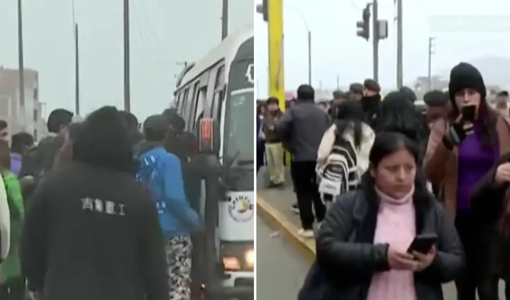Paraderos de la zona norte de Lima se llenan de pasajeros por falta de transporte público. Foto: captura Paraderos de la zona norte de Lima se llenan de pasajeros por falta de transporte público. Foto: captura