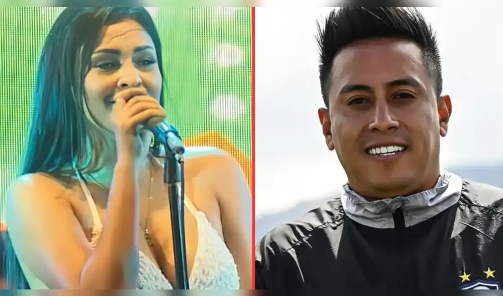 Pamela Franco comparte sus palabras ante el público cuando la mencionan sobre Cueva. Foto: Composición LR/difusión/Cienciano