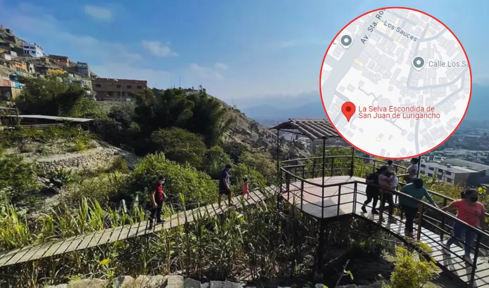 La entrada a esta selva escondida tiene un costo de S/6 por persona. Foto: composición LR/Facebook Selva perdida SJL/Google maps