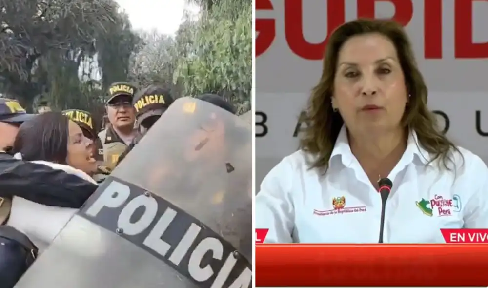 Más de 10 efectivos golpearon a la joven, quien cayó al piso producto del maltrato. Foto: composición LR/captura de pantalla/TVi Noticias