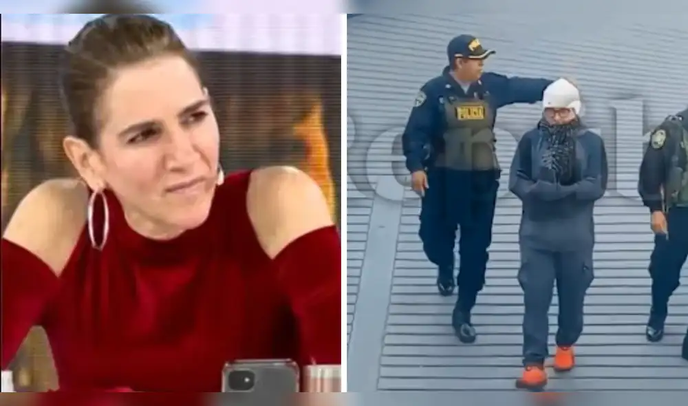 La conductora de 'Amor y fuego' expresó su opinión al ver en vivo el traslado de Chibolín al penal. Foto: Composición LR