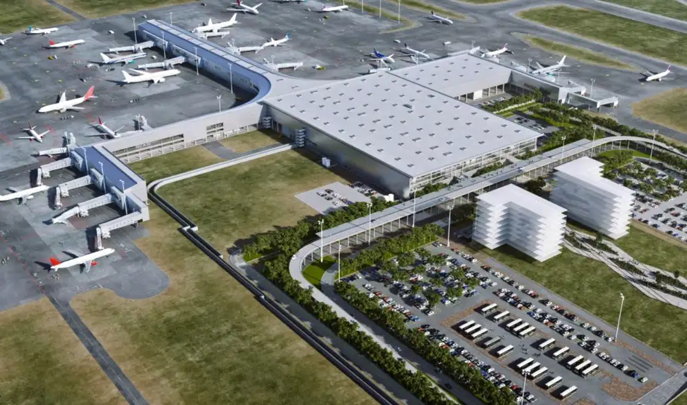 Diseño de la nueva terminal con forma del Colibrí, que alberga también parte de la Ciudad Aeropuerto con hoteles. Foto: Retail Diseño de la nueva terminal con forma del Colibrí, que alberga también parte de la Ciudad Aeropuerto con hoteles. Foto: Retail