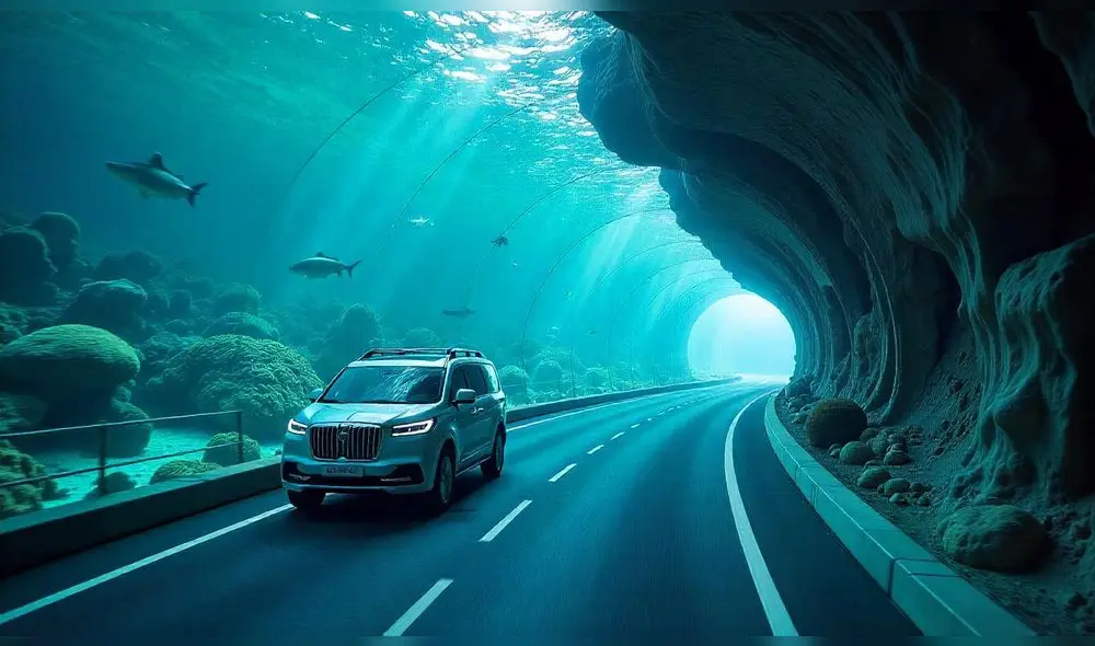 El túnel submarino bajo el Estrecho de Magallanes conectará el continente con la ciudad de Porvenir, mejorando la comunicación entre Tierra del Fuego y el resto de Chile y Argentina. Foto: ChatGPT IA