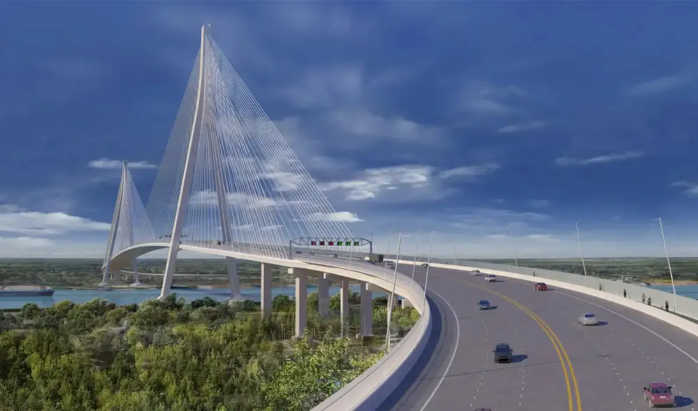 Con 2,5 kilómetros de longitud y seis carriles, será la estructura atirantada más larga de Norteamérica, prevista para inaugurarse en otoño de 2025. Foto: El Español Con 2,5 kilómetros de longitud y seis carriles, será la estructura atirantada más larga de Norteamérica, prevista para inaugurarse en otoño de 2025. Foto: El Español