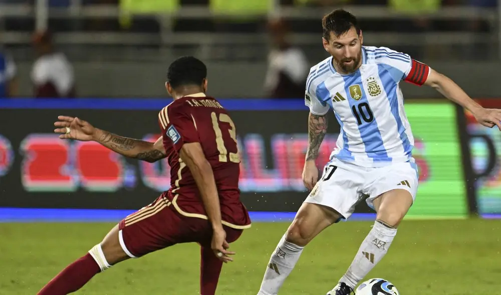 Argentina enfrentó a Venezuela en Maturín por la novena fecha de las Eliminatorias. Foto: AFP