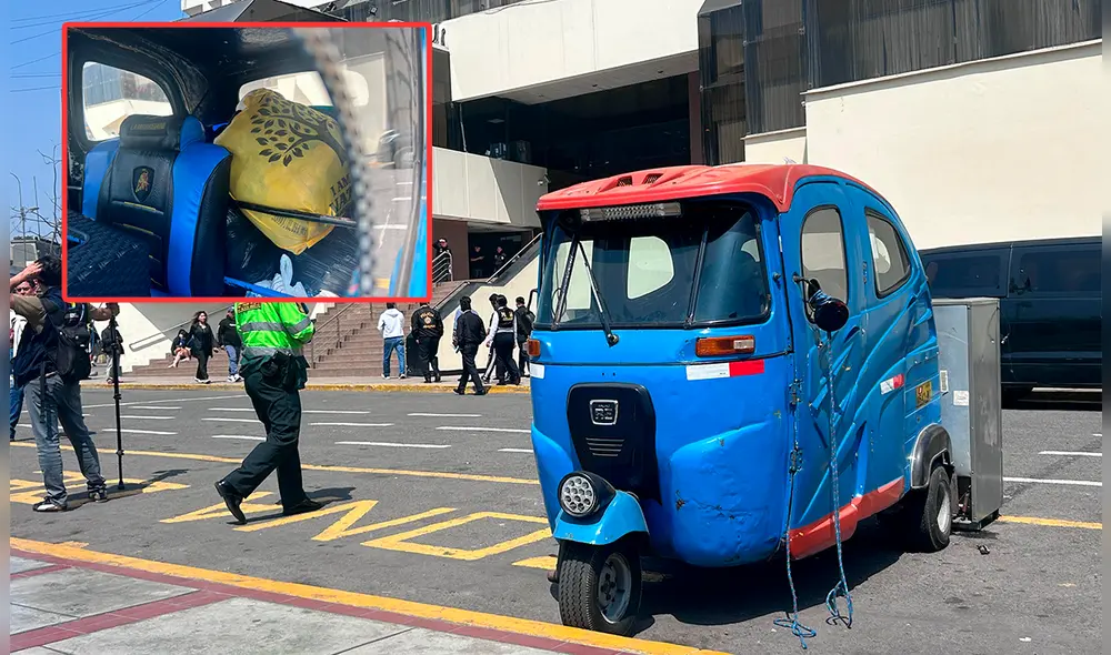 Las autoridades del PNP encuentran una granada al interior de una mototaxi estacionada en frontis de la Dirincri en Cercado de Lima. Foto: difusión