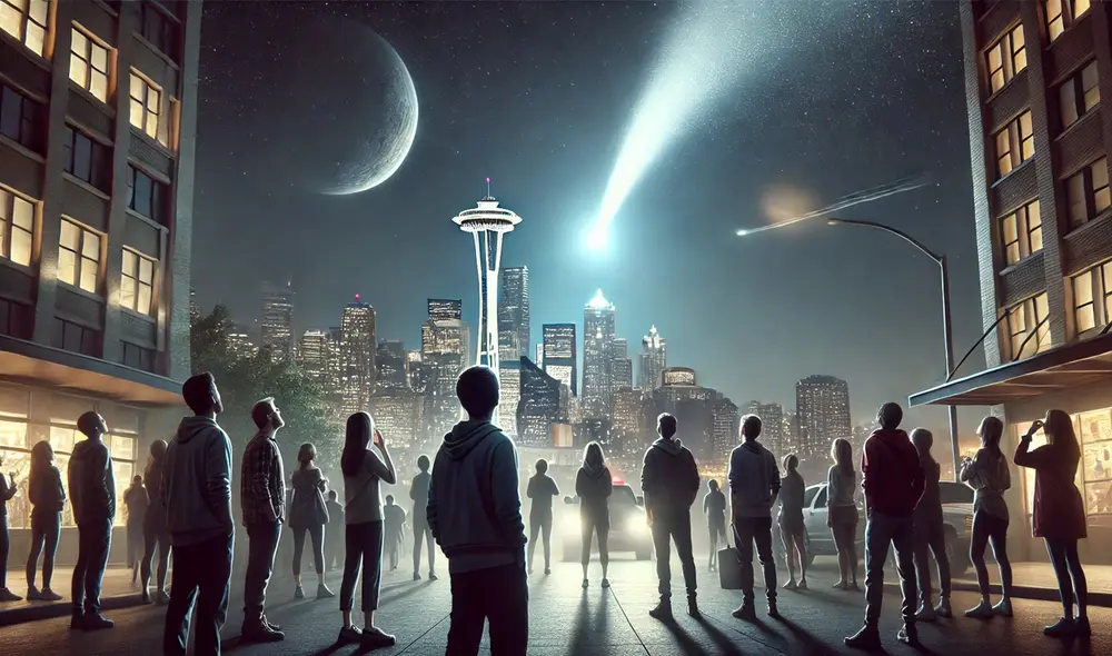 El cometa C/2023 A3, apodado "cometa del siglo", se acercará a la Tierra el 12 de octubre de 2024. Este fenómeno astronómico será visible a simple vista desde diversas partes del mundo. Foto: IA ChatGPT