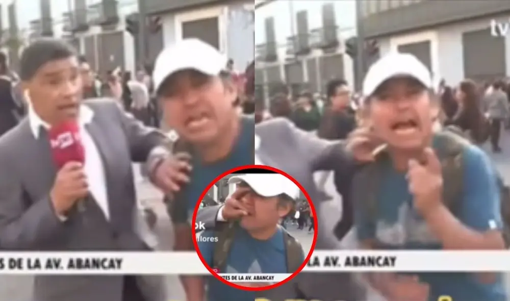 Periodista agrede a manifestante en vivo. Foto: composición LR / tiktok Periodista agrede a manifestante en vivo. Foto: composición LR / tiktok